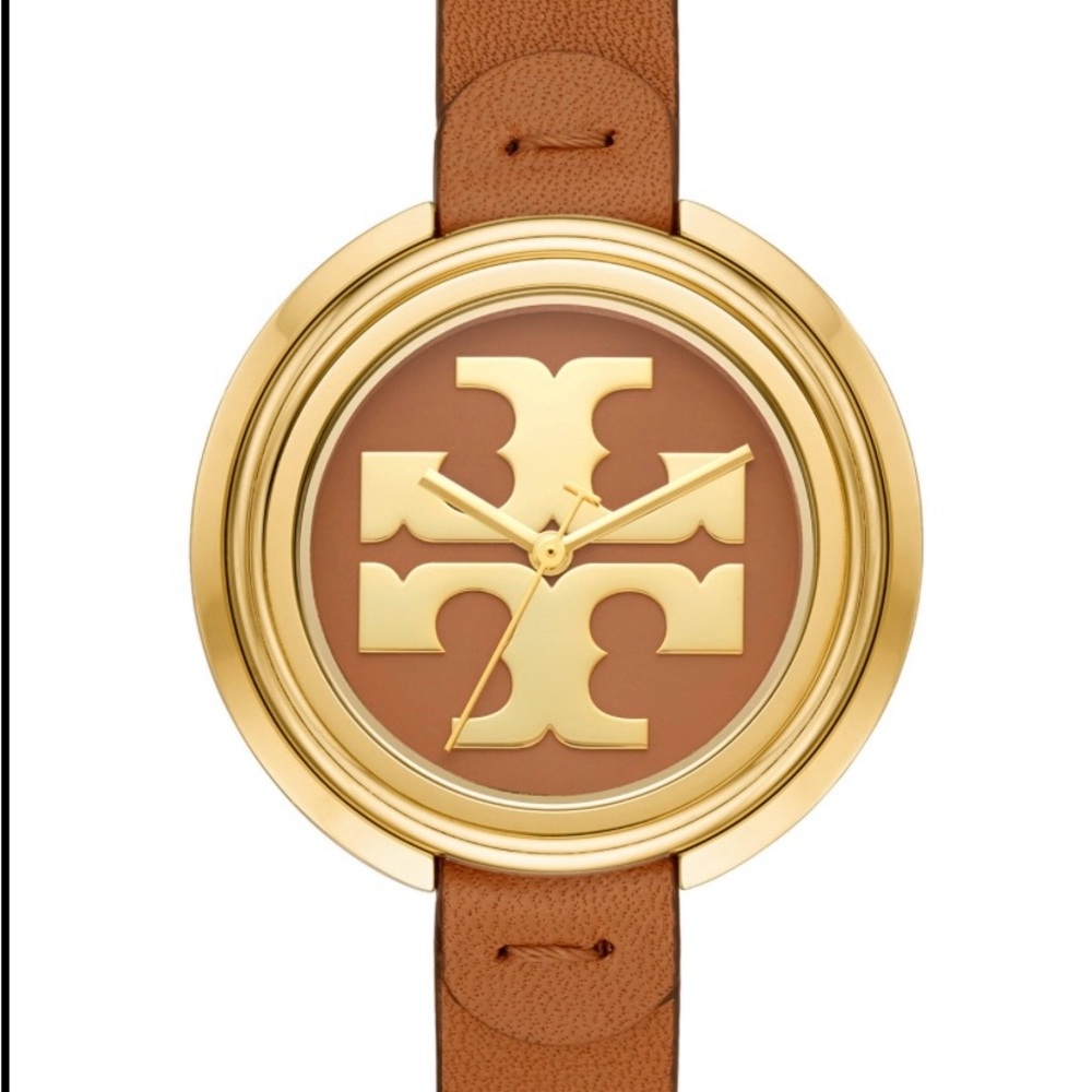Tory Burch The Miller Womens Leather Strap Watch 36mm Brown/ Gold